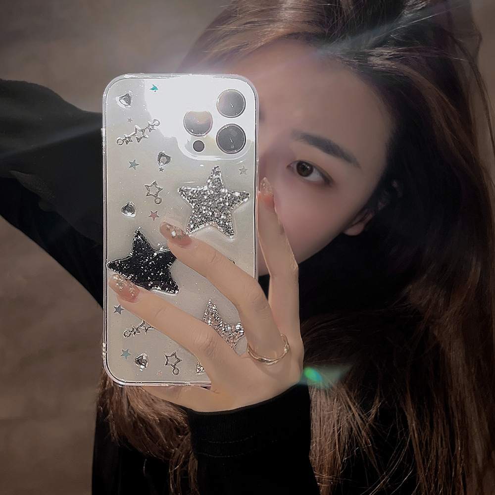 Coque de téléphone étoile rose pour iPhone, coque en TPU, coque de téléphone, noir, 3D, Rotterdam, Kling, 15, 14, 13, 12, 11 Pro Max, X Poly, XS MAX, 7, 8 Plus, SE, nouveaux produits: Denim / Effacer