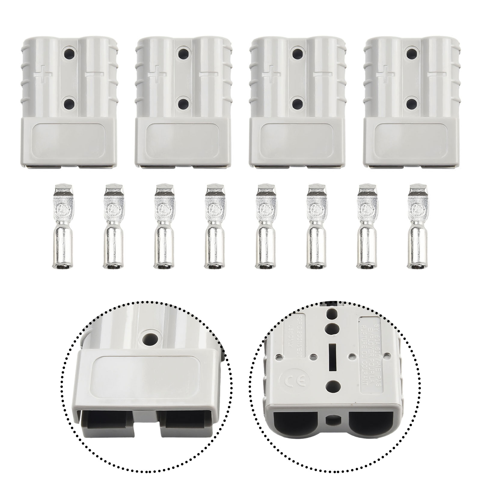 Conector de 50A para enchufe estilo Anderson, adaptador de carga de batería, CC, energía Solar, caravana, motocicleta, accesorios: Grey