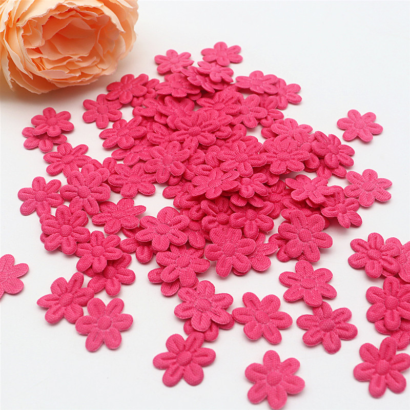 Tela de 2cm con cinco pétalos de flores en relieve, accesorios de tela de joyería DIY, Material de pegatinas de tela: NICKEL