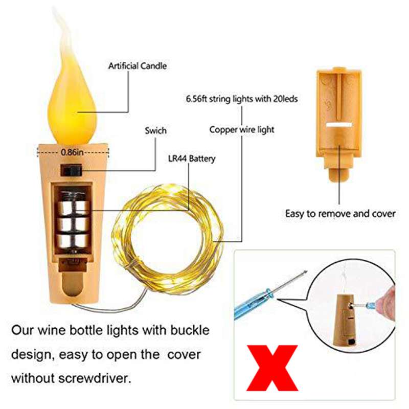 Kaars Kurk Licht 20 Led Fles Licht Batterij Kurk Party Bruiloft Kerstmis Halloween Bar Decoratie Warm Wit