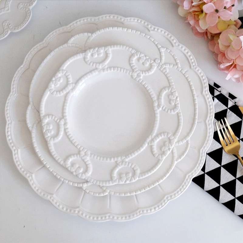 Bandeja de comida para Postres, plato plano para carne, vajilla y Lisa, blanca, Delica basso-relievo, utensilio PARA CENA DE BODA, 1 ud.