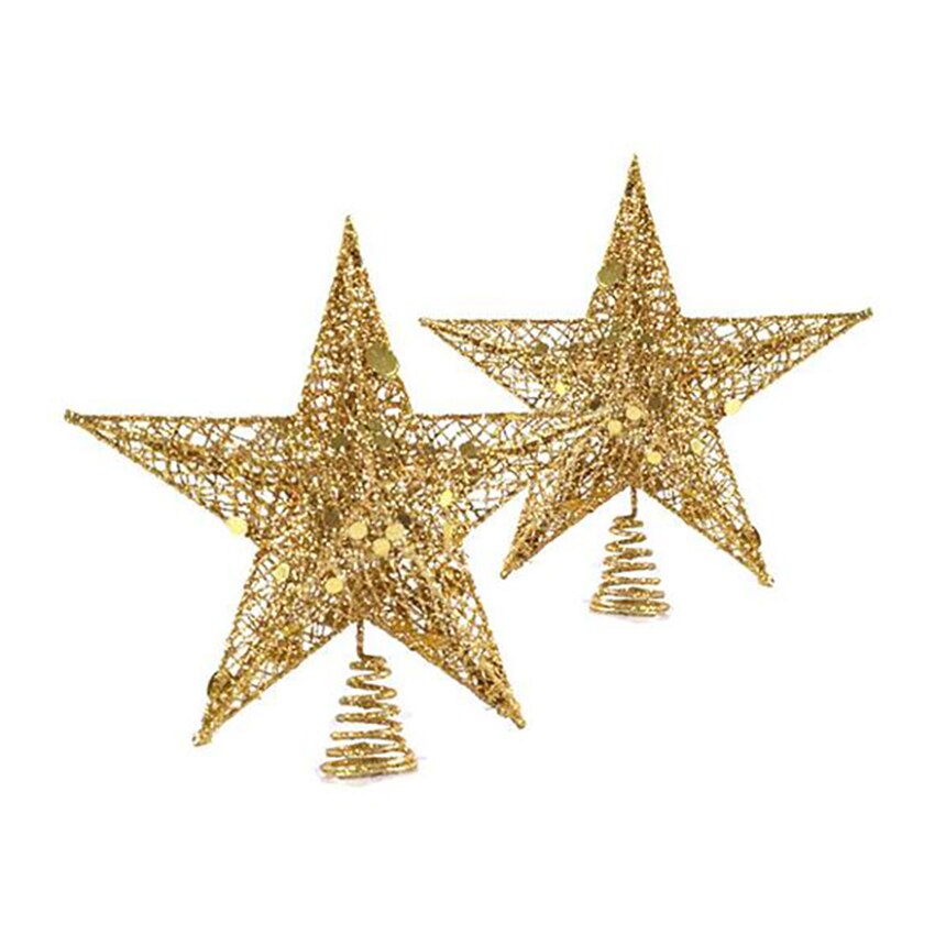 25/20cm Gold Glitter Christmas Tree Top Star Decoration Iron Art Ornaments, 3D Sequins Stars Christmas Tree Topper Decorative