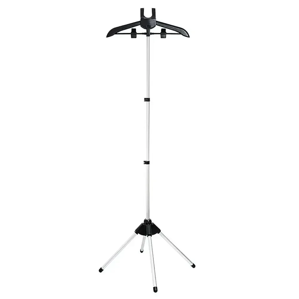 Rack telescópico para vapor de roupas, dobrável, tecido vertical, pendurado e engomar, suporte portátil para engomar a vapor, cabide de pano: Preto