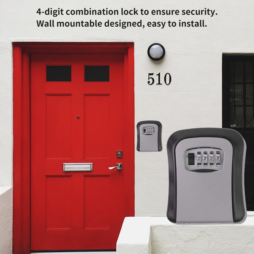 Nøgle pengeskab 4 cifret kombination adgangskode nøgler kasse nøgle opbevaring organisator sag vægmonteret hjem sikkerhedslås værktøj metal nøglekasse