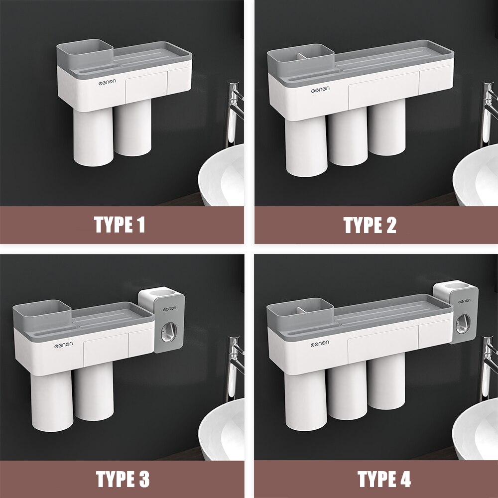 Mengn Toothbrush Rack Wall Mounted Toothbrush Holder Cup Organizer Toothpaste Dispenser Washroom Bathroom Storage Rack Shelf