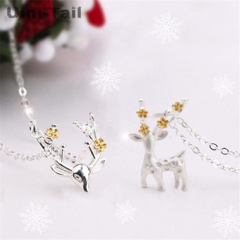 Uini-Schwanz neue 925 sterling silber Weihnachten deer halskette Koreanische flut fluss gefühl nette deer anhänger