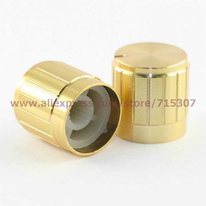PHISCALE 5 stks gold aluminium potentiometer knop met antislip strepen 17x17x6mm