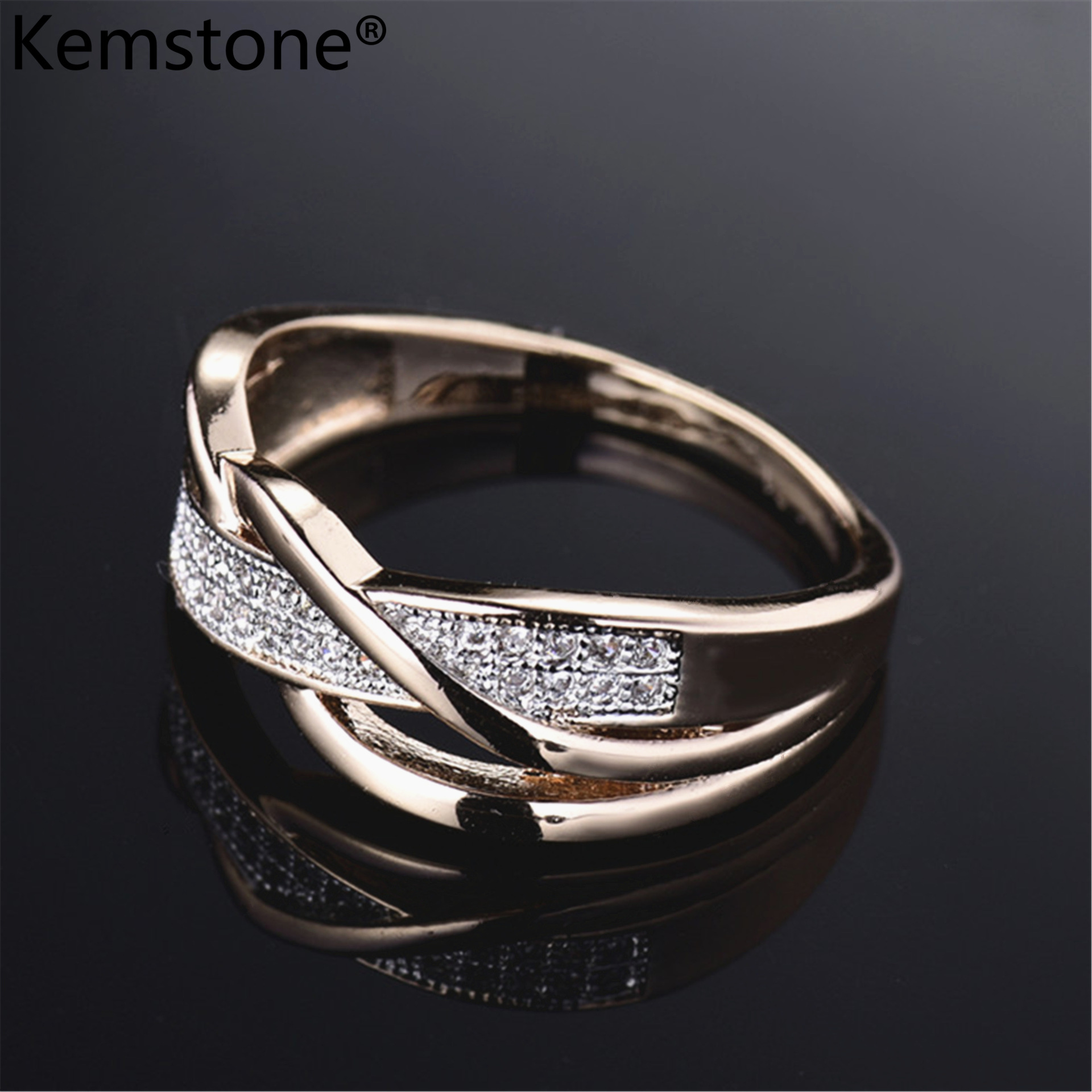 Kemstone Creatived Engagemnet Ring Copper Gold Silver Plated Ring for Women's Jewelry