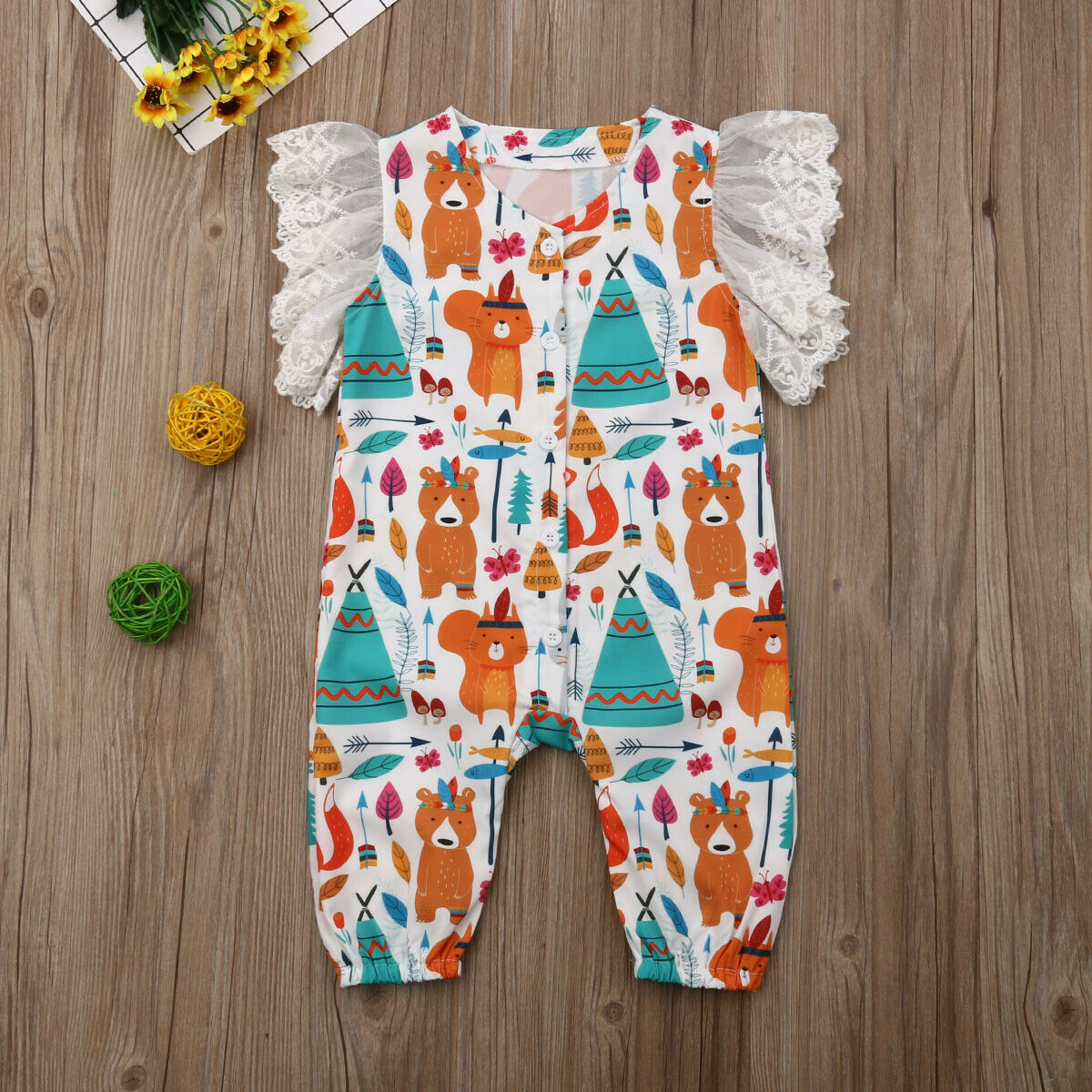 Baby sommer tøj 1-5y spædbarn baby pige romper tøj blonder korte ærmer tegneserie dyre jumpsuit strand casual bukser