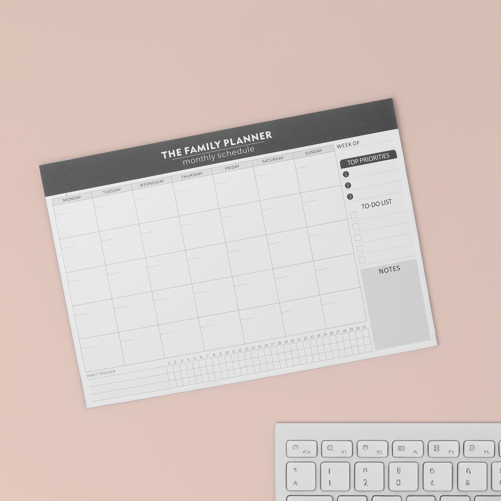 Monthly Planner Notepad Undated Weekly Daily Calendar Writable Task Checklist Journal For Office Classroom Black Large Student