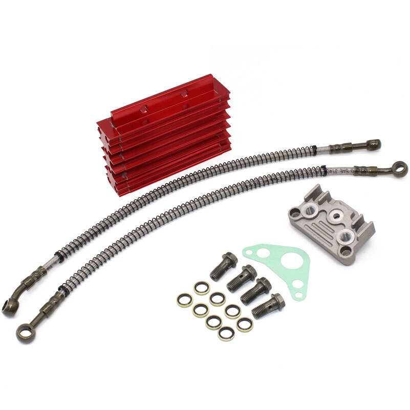 Motorcykel oliekøler olie radiator kit aluminiumslegering til lifan 110 125cc pit snavs cykel crf olie abe cykel atv quad motorcykel: Rødt sæt