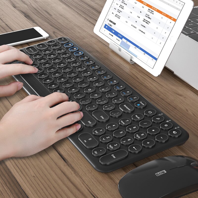 Bluetooth Silent Mini Gaming Keyboard Dual Mode Mouse Combo Round Button Magic Wireless Keyboard Mouse Kit For iPad iPhone