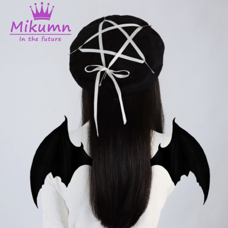 Harajuku Gothic Pentagram Black Beret Hats Women's Punk Wool Warm Painter Caps Autumn Winter Chic Streetwear