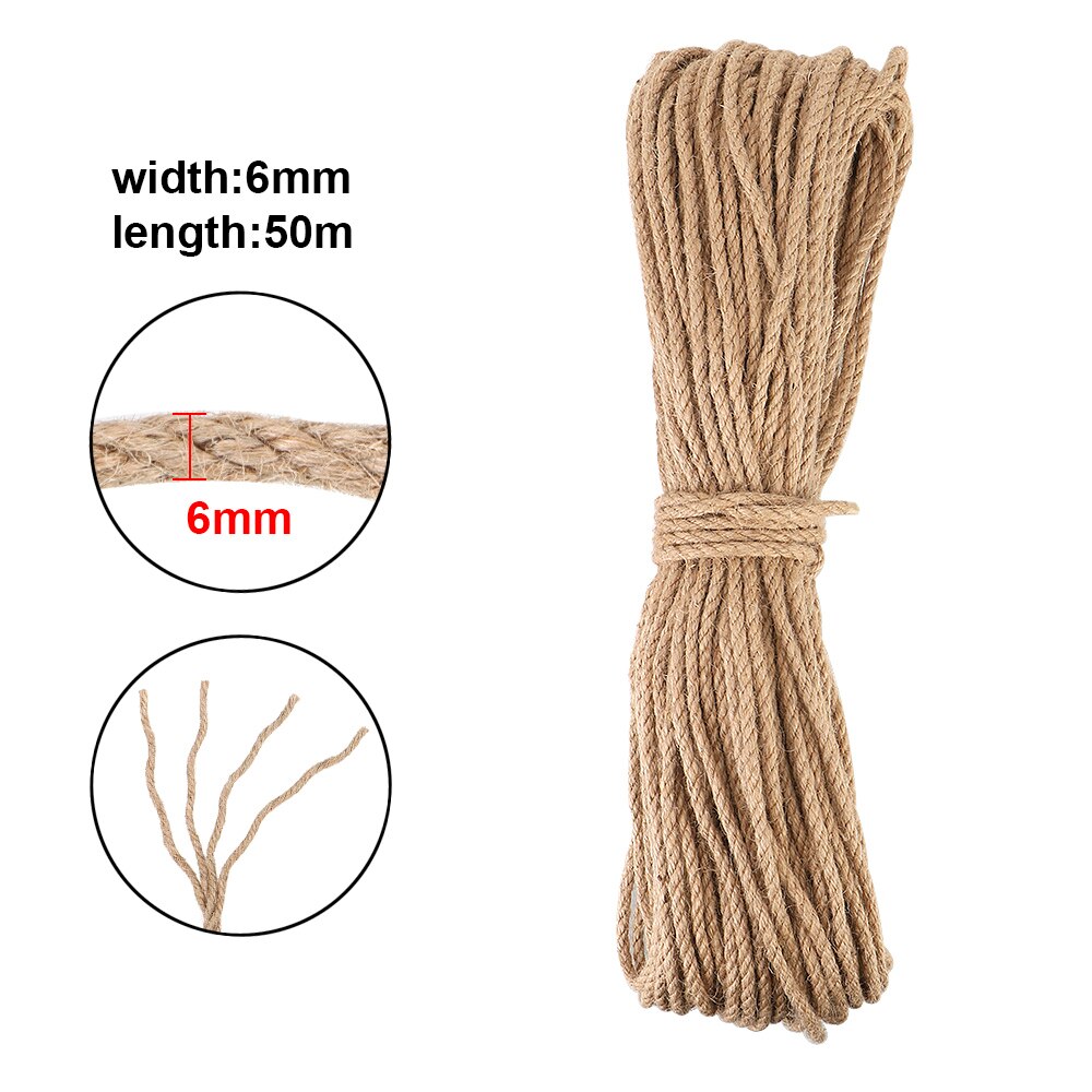Katten klimrek diy krabpaal speelgoed 20m/50m/100m bureaupoten bindtouw voor katten klauwen scherpen natuurlijk sisal touw touw: 6mm.50m