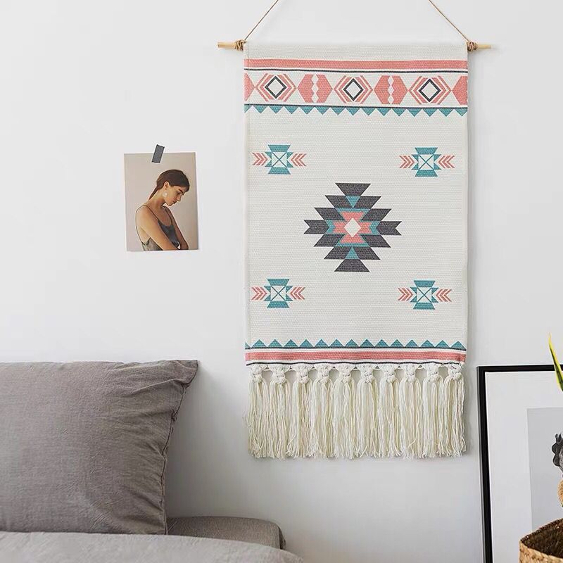 Tapiz colgante de pared de macramé para decoración del hogar, borla de algodón tejida hecha a mano, lienzo geométrico bohemio, tapiz de tela de fondo artístico