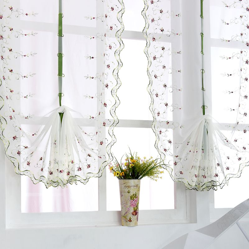 1pcs Liftable Roman Shades Tap Top Rod Pocket Sheer Balcony Window Curtain Voile