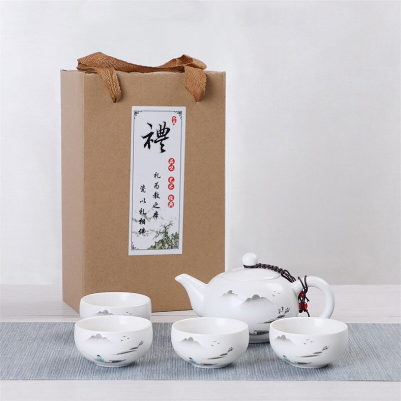 Juego de té portátil de viaje de estilo chino, 1 tetera/4 tazas, tetera de cerámica, tetera de , tetera de kungfú Teaware: B