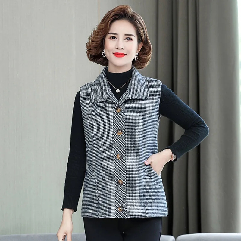 Gilet sans manches à carreaux pour femmes, veste courte, à la , pour mère d&#39;âge moyen et âgée, 5XL, printemps automne 2022