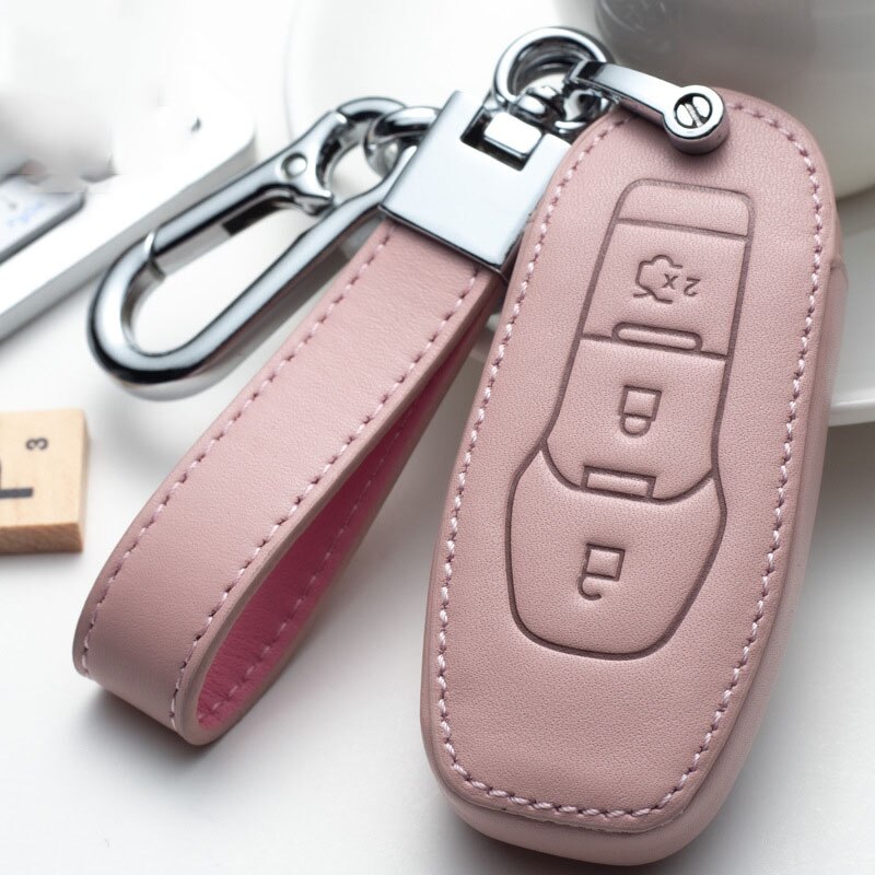 Leather Car Key Cover Key Case For Ford Focus Fiesta Mondeo Kuga Escape Fusion Mustang Explorer Edge Ecosport