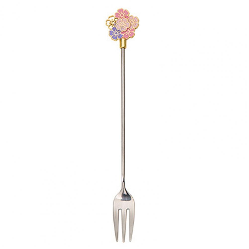 Cuillère à Dessert en acier inoxydable, fourchette en forme de fleur de cerisier cuillère à Dessert fourchettes à fruits cuillère à remuer pour café vaisselle accessoire de cuisine 1 pièce: 2 Silver Cherry Fork