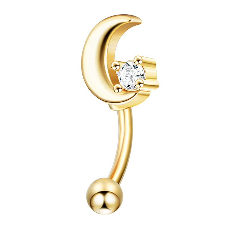 Drperfect 1pc 16G Eyebrow Rings Stainless Steel Belly Lip Cartilage Hoop Rook Daith Earrings Tragus CZ Piercing Curved Barbell: Light Yellow Gold Color