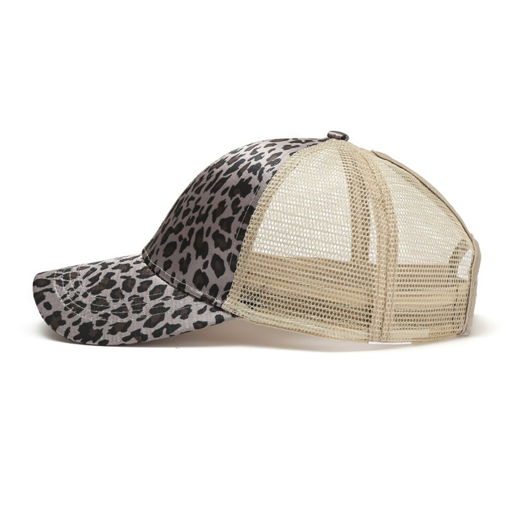 Women Summer Leopard Print Anti UV Ponytail Hat Outdoor Sports Baseball Cap Peaked Hat Ponytail Cap Polyester Baseball Cap