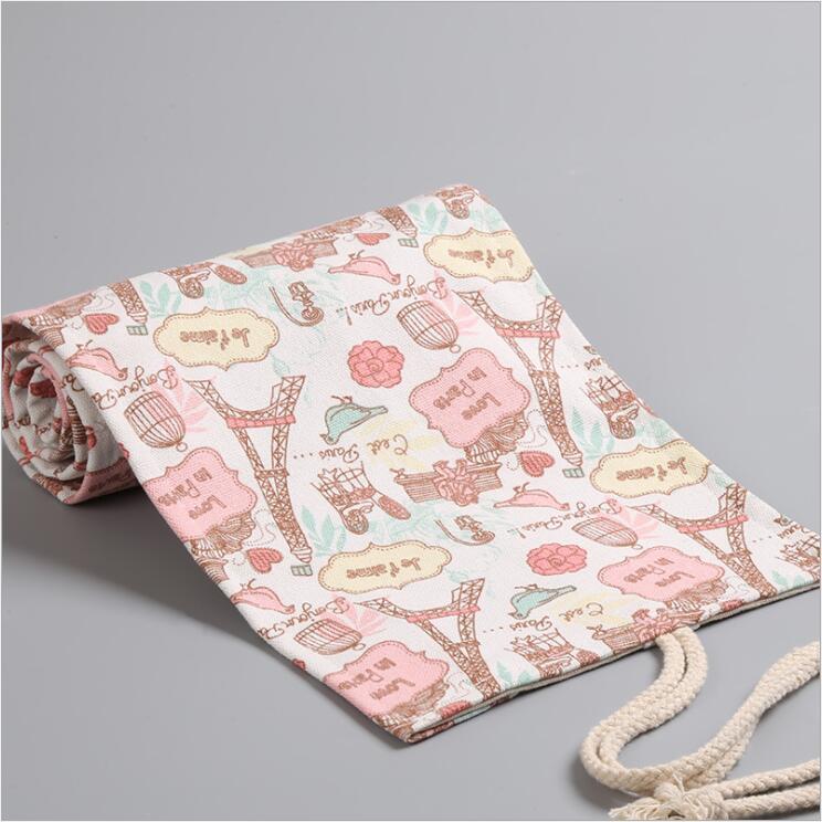 Trousse à crayons en toile 12 36 48 72 trous, tour de fer Kawaii, sac à stylos d&#39;art, pochette enveloppante, rouleau de maquillage, cosmétique, brosse, papeterie de rangement
