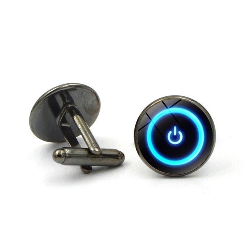 1 Pair Power Button Cufflink Cardigan Round Power Button Time Gem Cufflink Brooch Jewelry Jewelry