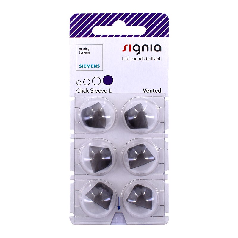Siemens Signia Original Silicone Eardomes 6 Pieces of Ear Tips Click Sleeve Vented for CIC ITC and RIC Model Hering Aids: Signia Size L