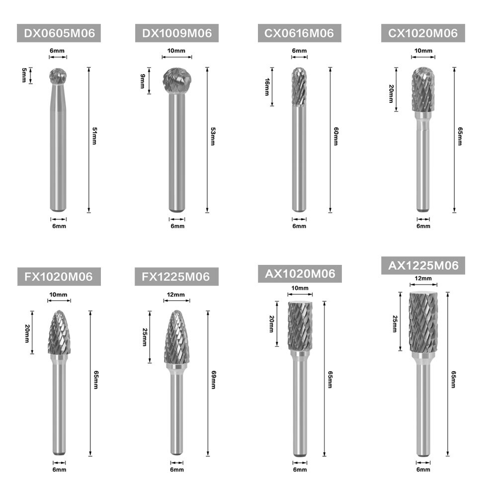 6MM Metal Drawing Tungsten Carbide Milling Cutter Rotary Tool Burr CNC Engraving Abrasive Tools Metalworking Milling Polishing