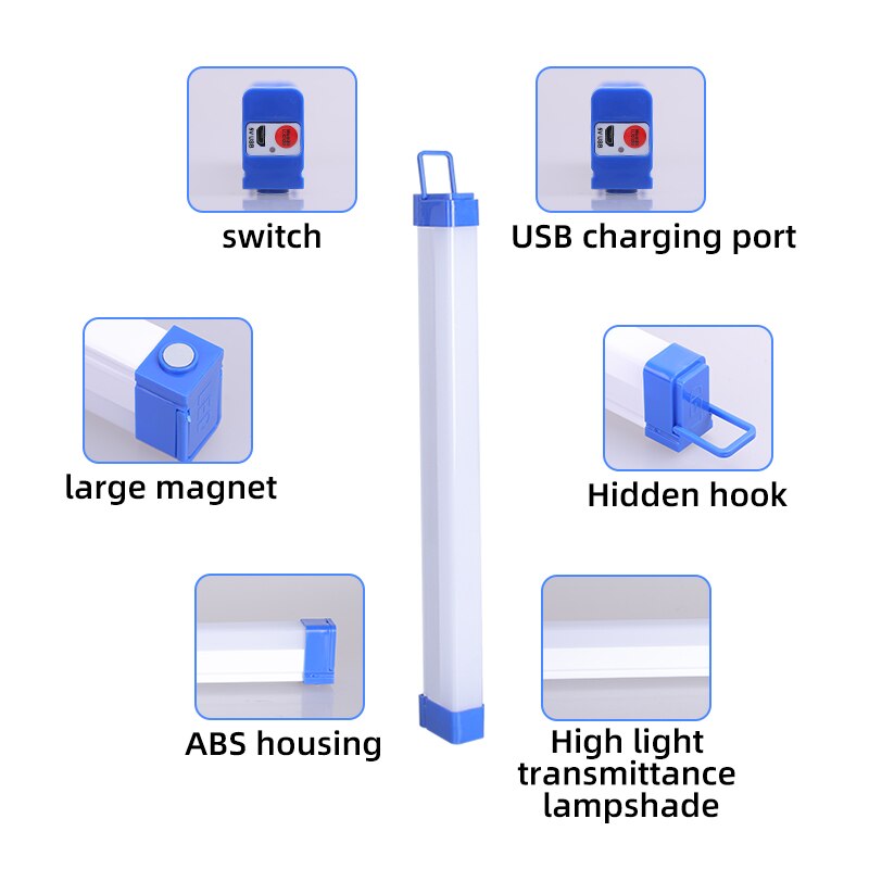 Outdoor Camping Led Light Charging Night Market Stall Lamp Wiring Free Rechargeable Wall Lamp 20/40/60W Portable Tube For Home