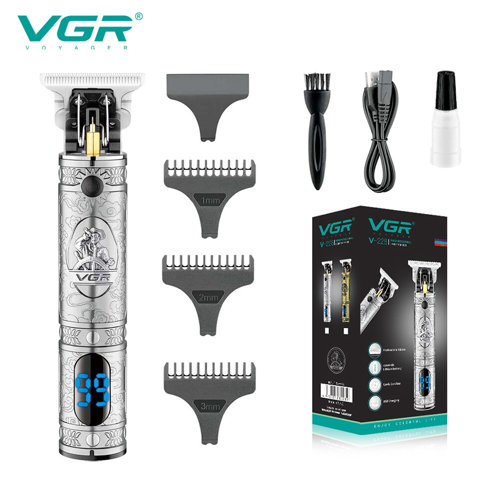 Vgr 228 Tondeuse Professionele Persoonlijke Verzorging Kapper Trimmer Voor Mannen Upgrade T9 Lcd Elektrische Tondeuse Clippers Vgr V228: Zilver