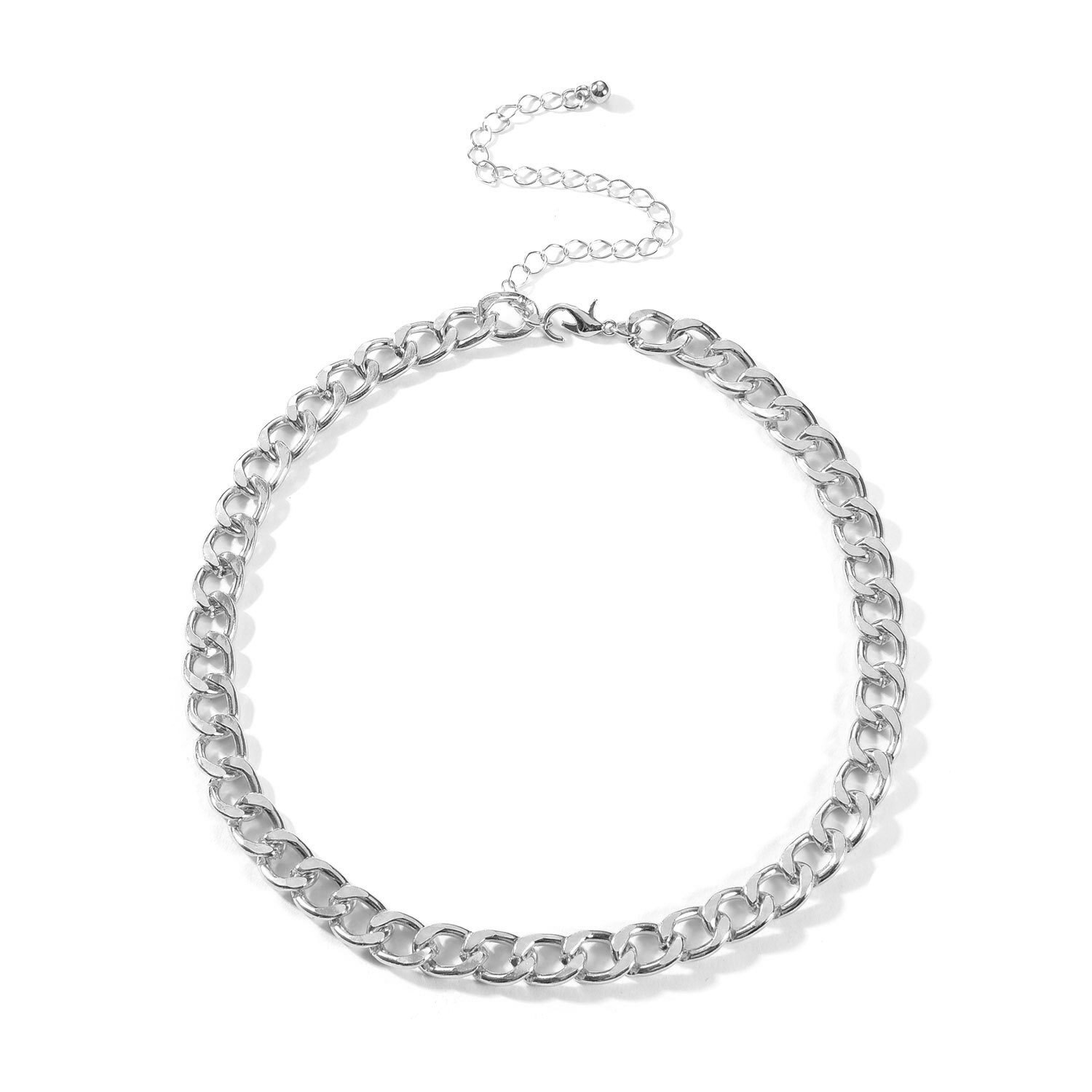 Cadena de Cuello estilo europeo y americano exagerado, collar de clavícula de cadena simple, accesorios de de cumpleaños para mujer: Silver