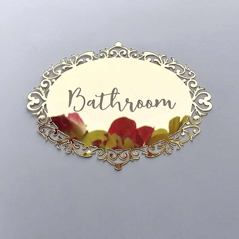 Home Family Hotel Washing Room Acrylic Mirror Door Signs Bathroom Sticker Label Party favor: gold A