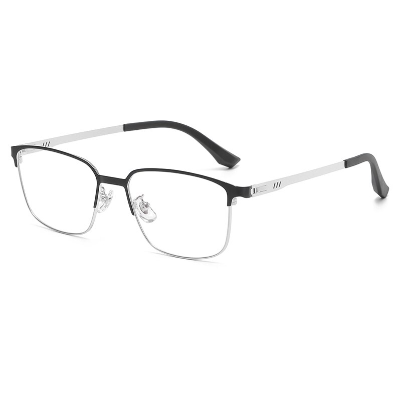 Montura de gafas cuadradas para hombre, gafas de 2023, gafas de sol con cierre óptico completo clásicas para hombre: Plata