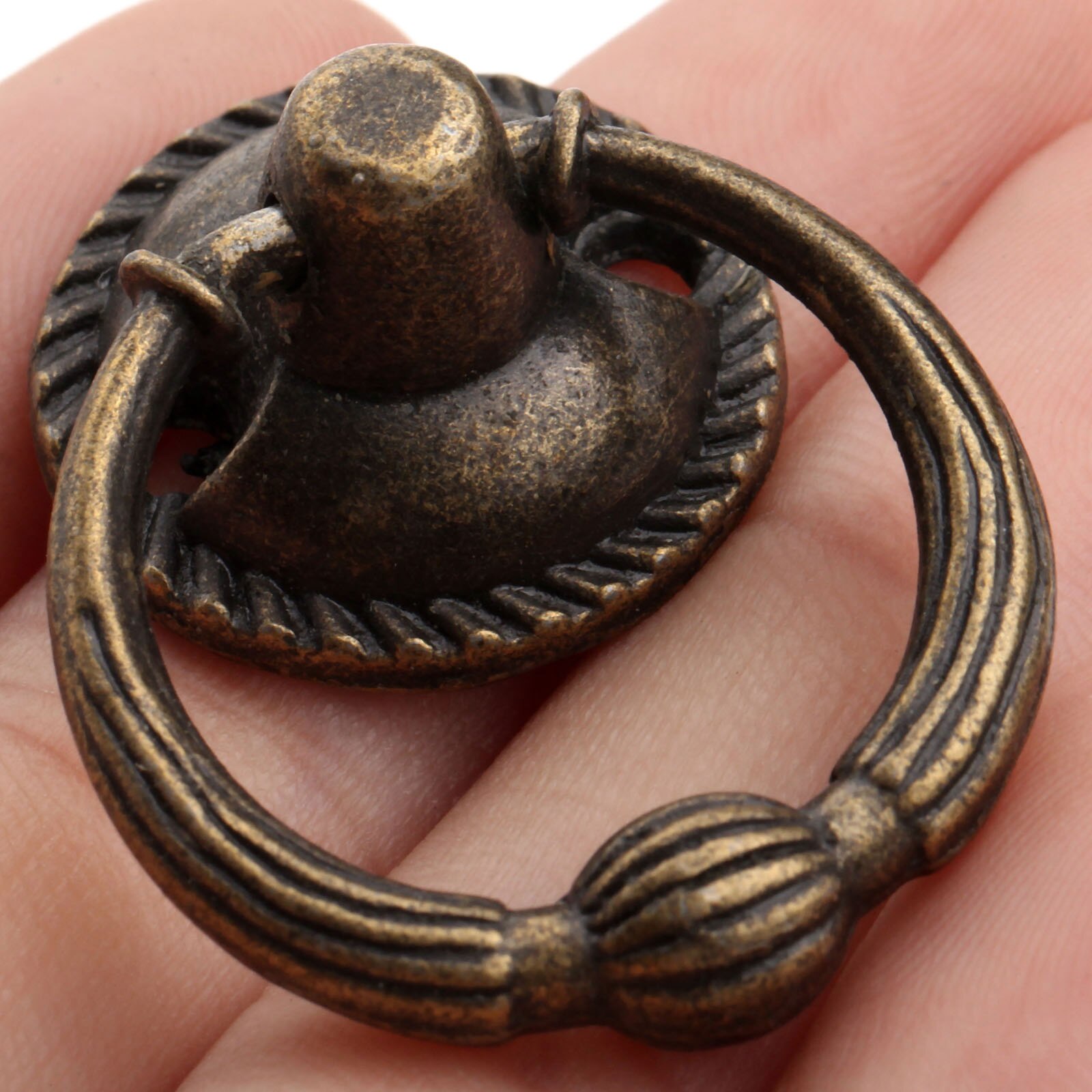 Tiradores de joyero de bronce antiguo, perilla de puerta de escritorio Vintage, 37x27mm, 5 unidades