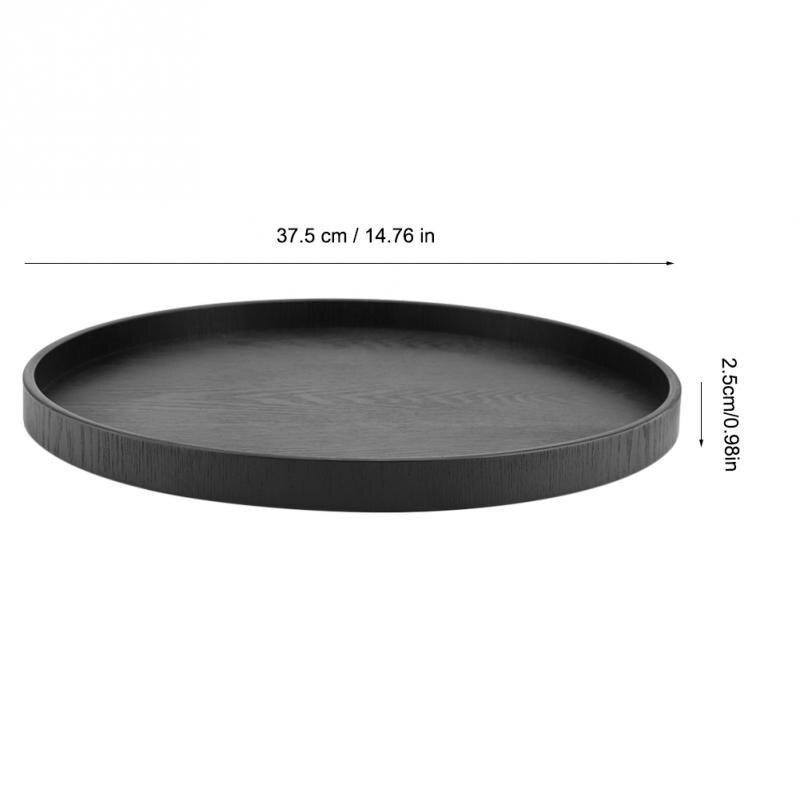 Ronde Vorm Massief Hout Thee Koffie Snack Voedsel Maaltijden 37.5 Cm Dienblad Plaat Restaurant Trays Mode Chinese Stijl theewaar: Black