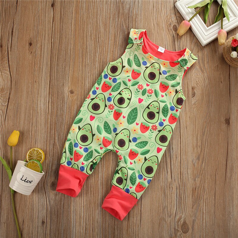 Pelele con estampado de aguacate para recién nacido, sin mangas, cuello redondo, mono, ropa, trajes diarios