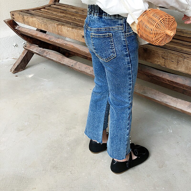 Herfst Meisjes Mode Kralen Boot Cut Jeans Alle-Match Split Jeans Casual Bell Bodem Denim Broek
