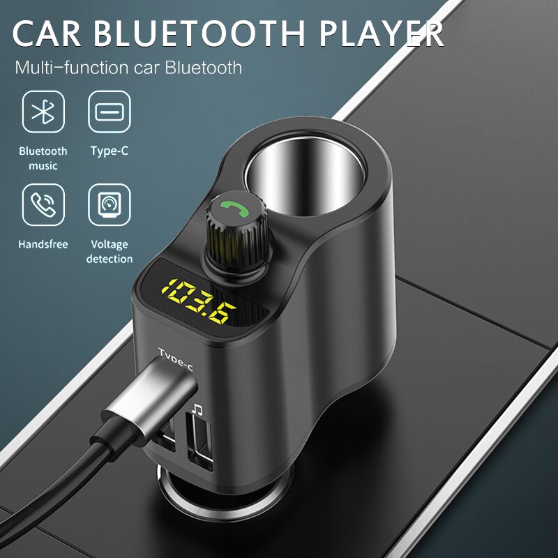 1Pc Bluetooth5.0 Auto MP3 Speler Type-C Led Scherm Dual Usb Fm-zender Ondersteuning U Disk Auto Sigaret aansteker Oplader Speler