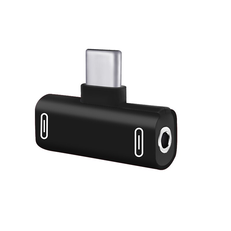 T-Type Adapter Type-C + Lightning Naar 3.5 Mm Jack Voor Xiaomi Huawei Samsung Galaxy Note 10 plus Mini Usb Adapter Telefoon Accessoires: Black