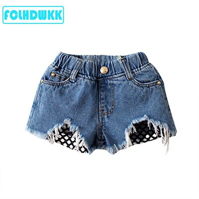 Sommer barn denimshorts bomull barn jenter søte korte blondershortser for jenter barn uformelle jeansshorts 3-9 år: 2t