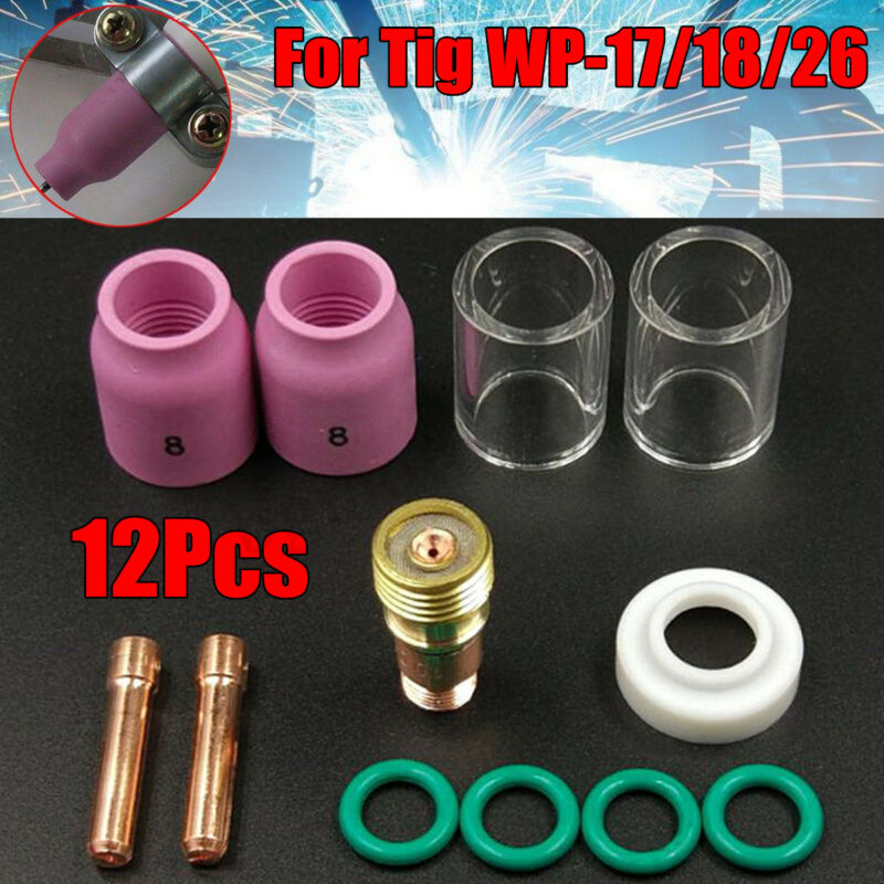 12pc TIG Welding Stubby Gas Lens # 10 Heat Cup Kit For Tig-WP-17 / 18/26 Torch Stubby Collets Body Gas Lens Tig Welding Torch