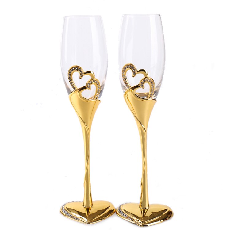 Hjerteformet rødvin glas høj fod krystal glas guld sølv dobbelt kop elskere kop fødselsdag bryllup dekoration