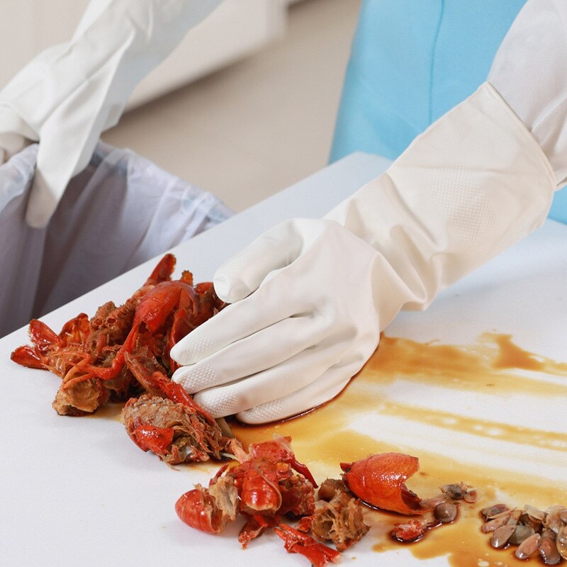 Guantes de goma para lavar platos para mujer, manoplas de goma para lavar verduras, limpieza de tareas domésticas, resistentes al agua, delgados, ropa