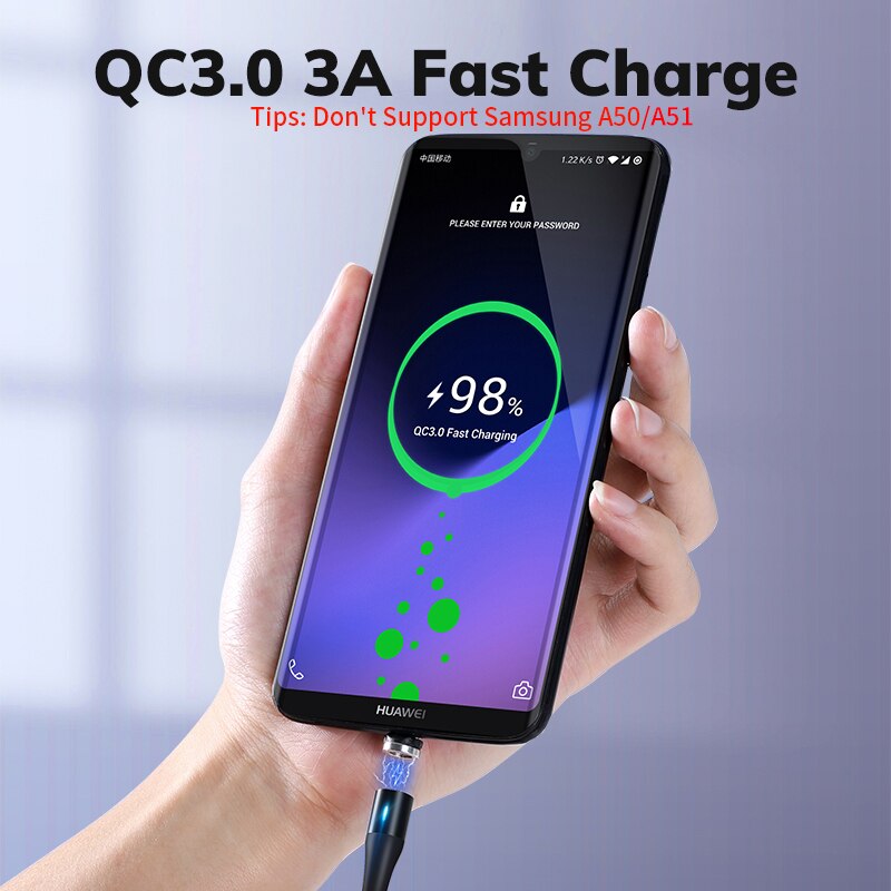 Topk AM60 3A Snel Opladen Led Magnetische Micro Usb Type C Kabel Voor Iphone Xs Max 8 7 6 Telefoon kabels