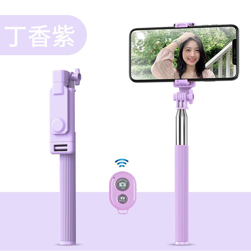 Selfie Stick Tripod Mobile Phone Live Holder One-piece Extended Hidden Multi-functional Universal Bluetooth Photo Shoot Useful P:  Stainless Steel 1 M Handheld Model  Clove Purple   Bluetooth Device