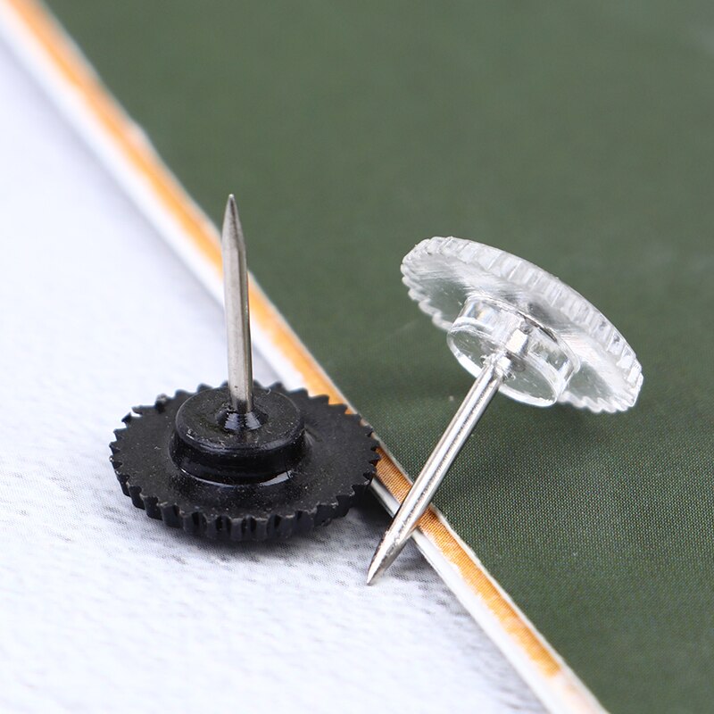 100X Transparant/Zwarte Kaart Pins Multi-Purpsoe Gear-Achtige Pushpins Decoratieve Thumb Kopspijkers Voor Kantoor School Bulletin board 12x16mm