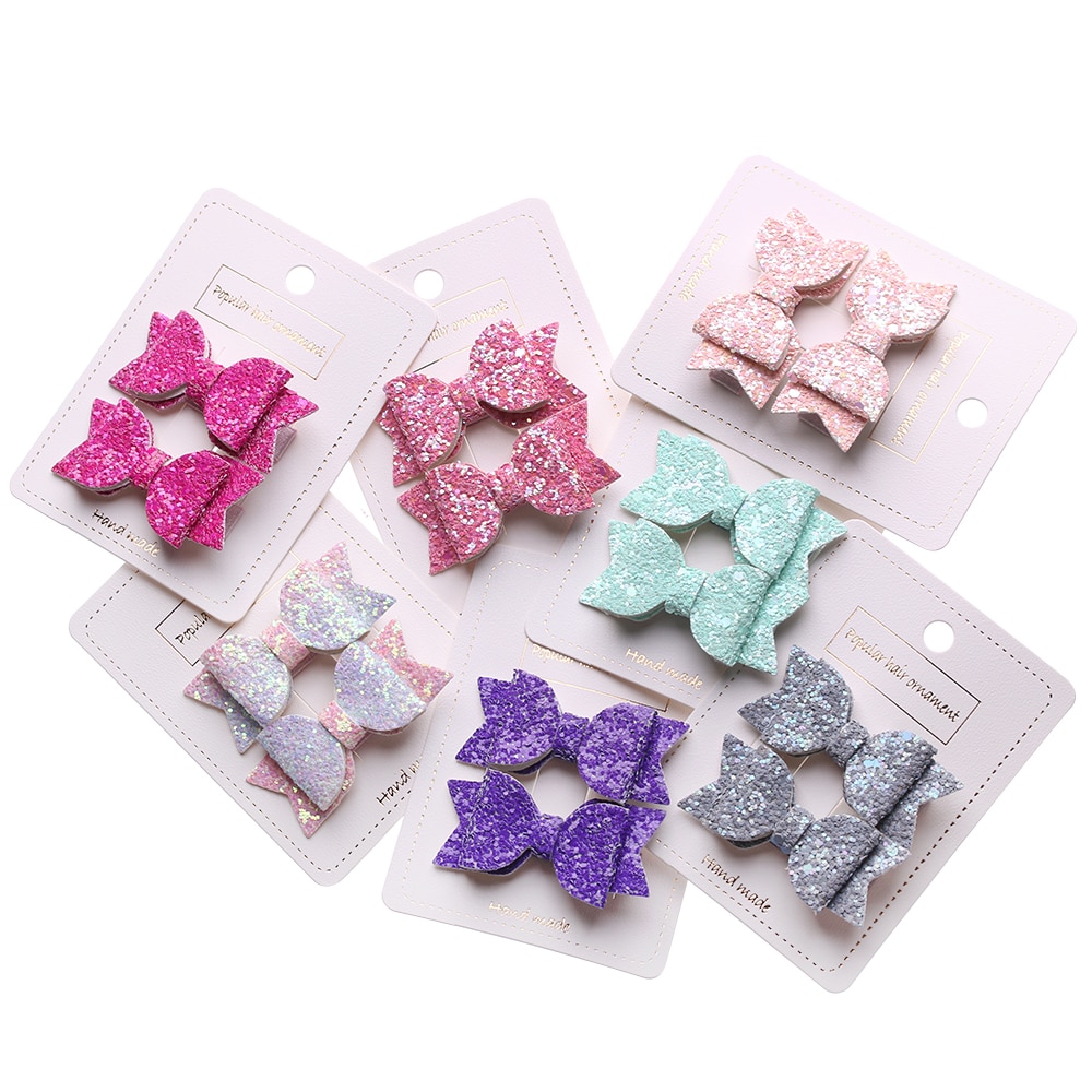 2 Stks/set Leuke Mini Bows Hoofddeksels Baby Meisjes Haarspelden Dubbele Laag Glitter Boog Kinderen Haar Clips Pailletten Prinses Hoofdtooi