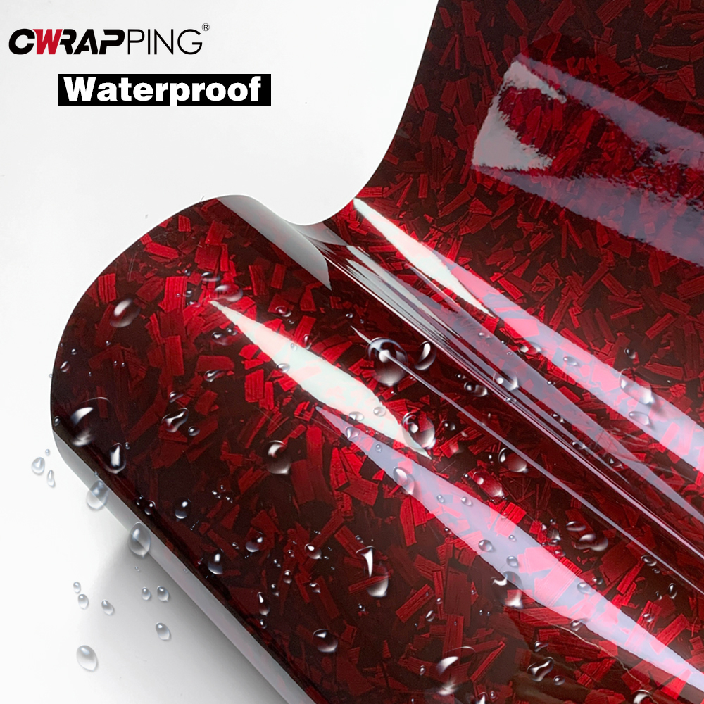 Car Body Film Glossy Carbon Fiber Film Forged Carbon Fiber Vinyl Wrap Air-release Red Self Adhesive Stickers Car Accessories
